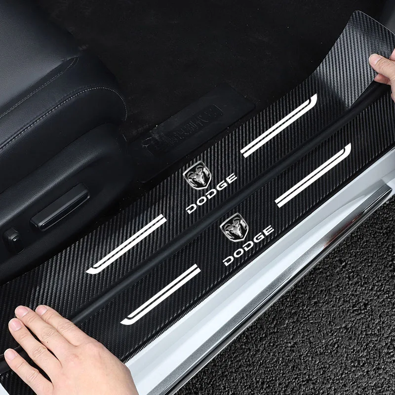 

4pcs Carbon Fiber Car Door Sill Protector Film Auto Threshold Stickers For Dodge Challenger Avenger SXT Caliber Nitro RAM 1500