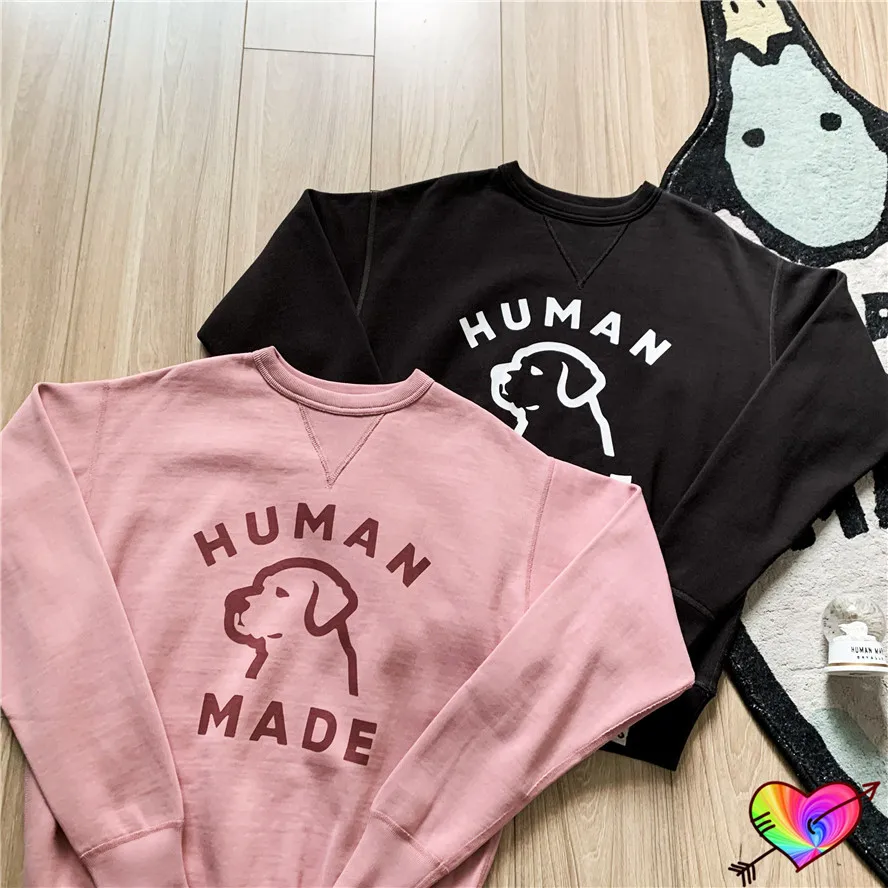 

2022 Black Pink HUMAN MADE Puppy Sweatshirts Men Women 1:1 Fleece Dog Crewneck High Quality Human Made Hoodie Long Sleeve