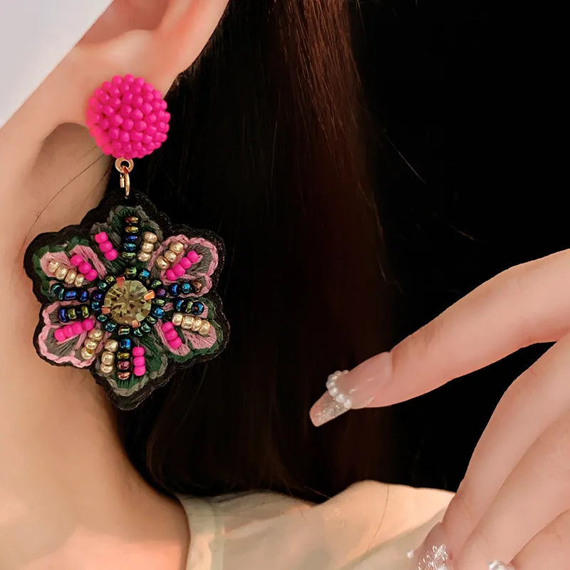 Draweye красочные серьги с бусинами для женщин винтажные корейские модные цветы