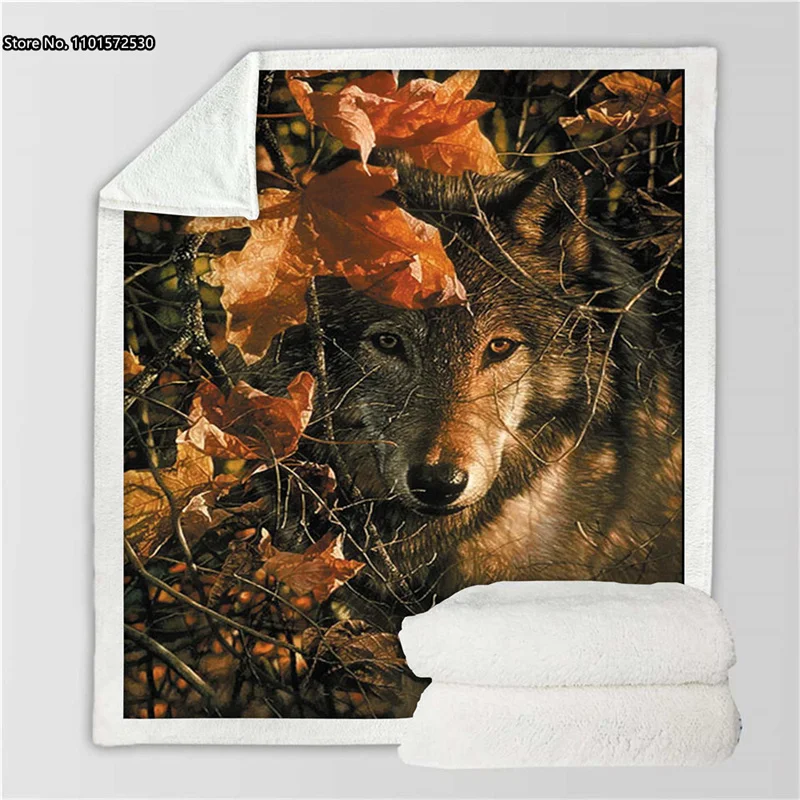 

New Animal Wolf 3D Digital Printed Single Flannel Double Thick Lamb Down Warm Soft Bedroom Office Blanket