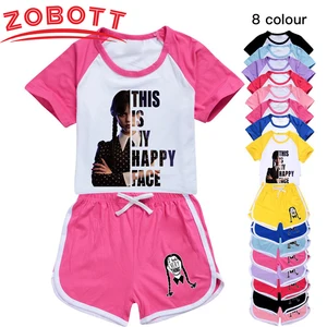 2023 New Addams Family Wednesday Cosplay  Children's T-shirt Shorts Sports Suit 100cm-170cm