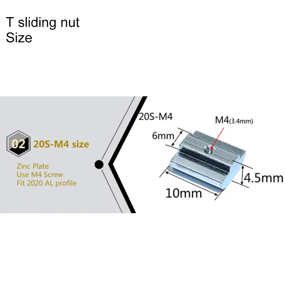

100 шт./компл., 2020 г., M3 M4 M5 T, скользящая гайка, оцинкованные гайки с Т-образными пазами для алюминиевого экструзионного профиля серии 20