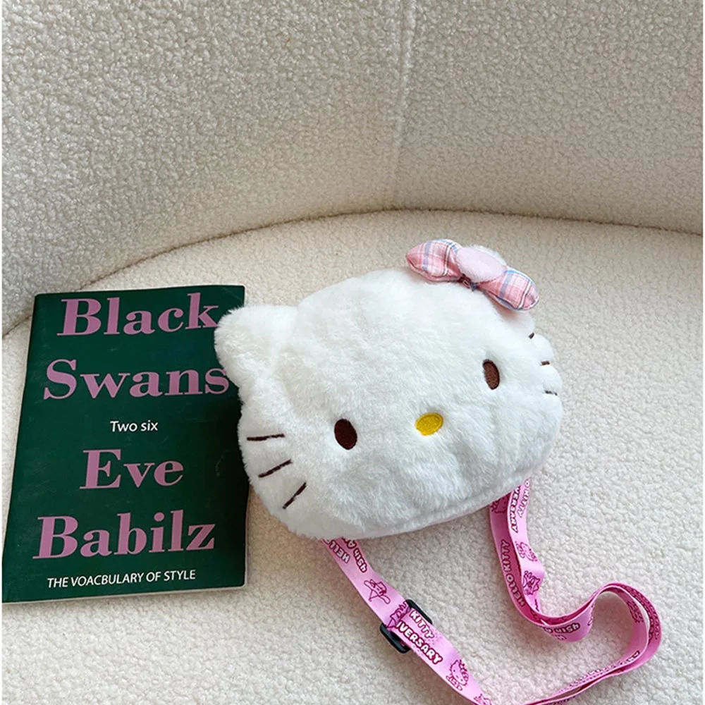 Kawaii Sanrioed Hello Kitty Plush Messenger Bag Cute Cat Plush Shoulder Bags Soft Stuffed Keys Coin Purse Kids Girl Gifts