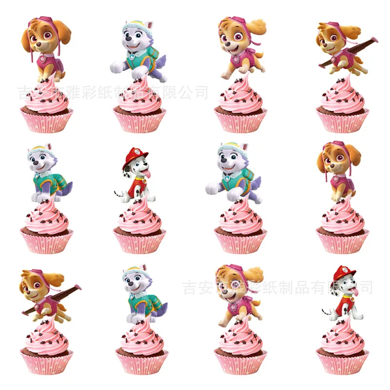 

24pcs Paw Patrol Cake Topper Children's Happy Birthday Decoration Cake Card Dessert Card Cute Cartoon Party Supplies for Kids