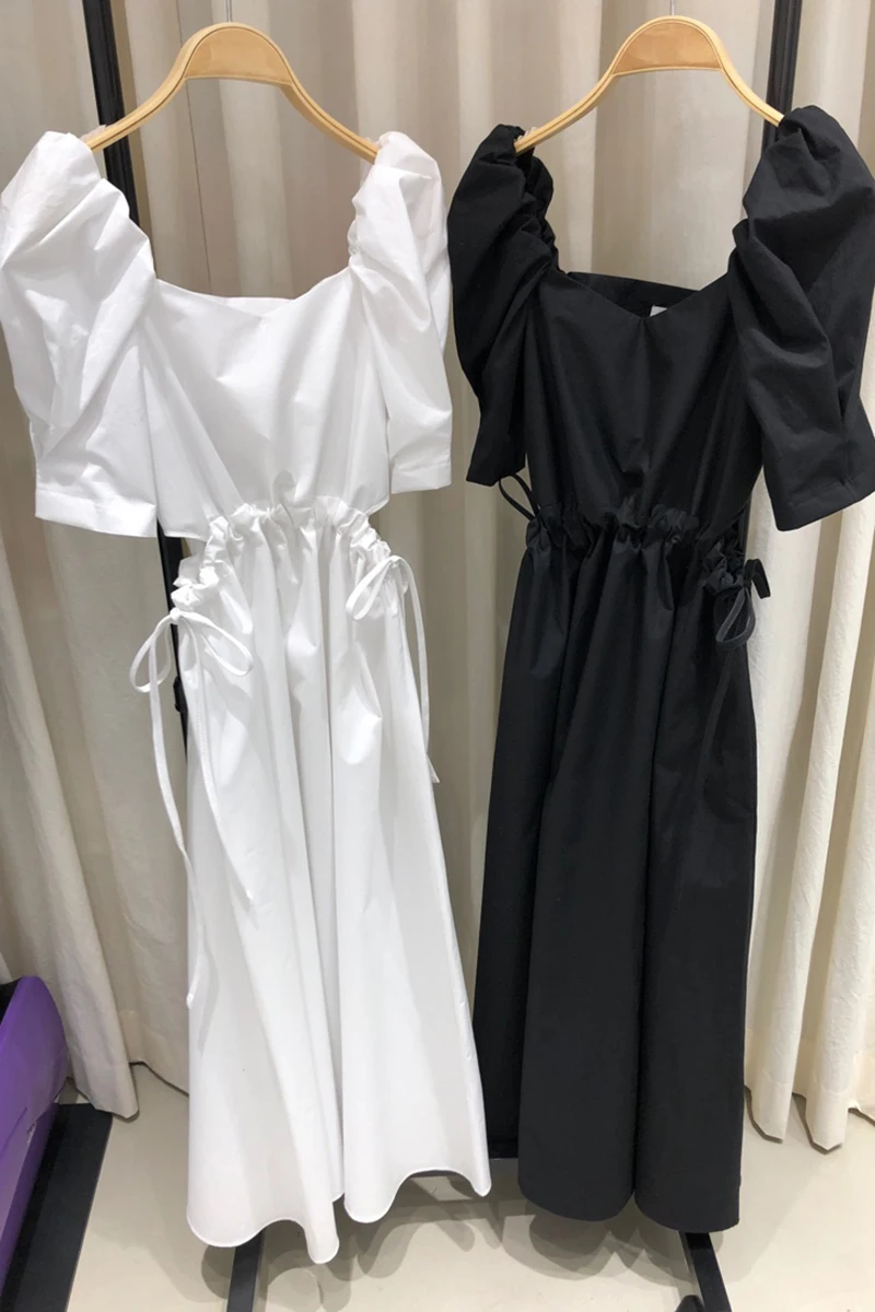 Женское винтажное платье с пышными рукавами однотонное ажурное ТРАПЕЦИЕВИДНОЕ