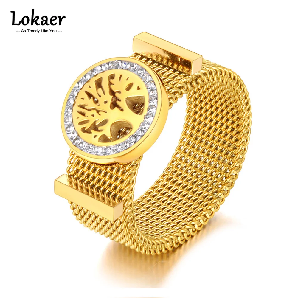 Lokaer 18K Позолоченные Модные кольца в виде деревьев растений сетевые из титановой