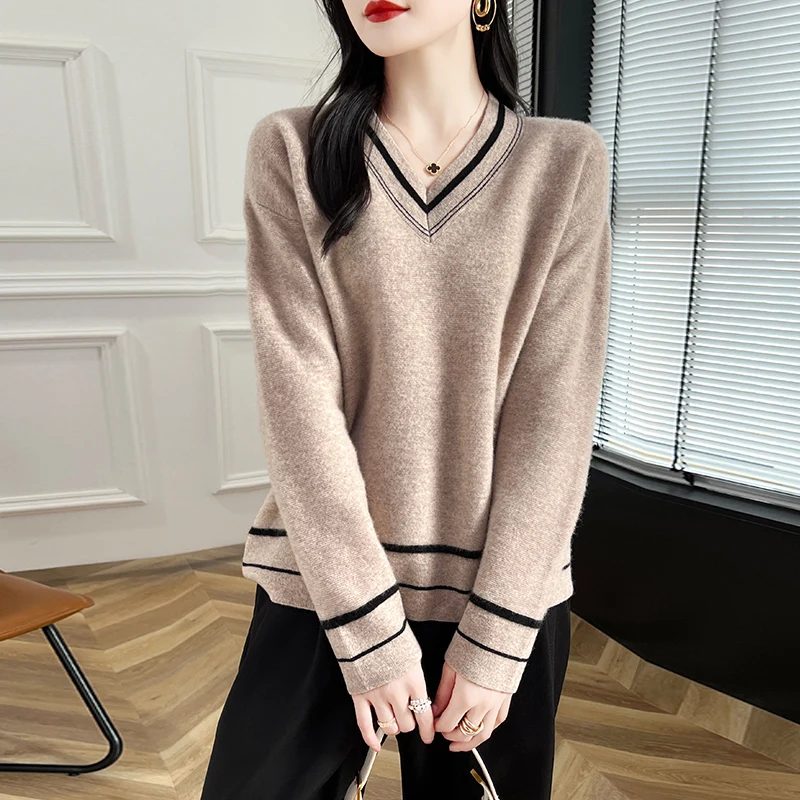 Женский свитер из 100% мериносовой шерсти осенне-зимний модный теплый пуловер с