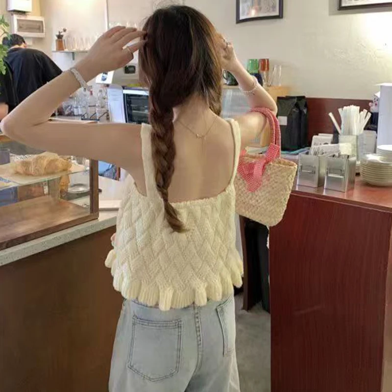 Топ женский вязаный с цветами в Корейском стиле