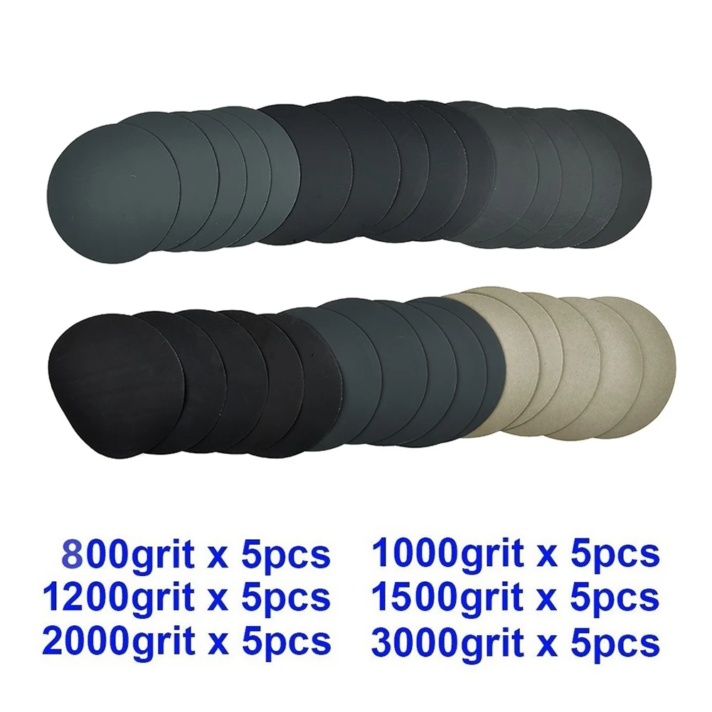 

30pcs 5 125mm Hook Loop Wet Dry 800/1000/1200/1500/2000/3000 Grit Sanding Discs Workshop Equipment Garden Abrasives Sanding
