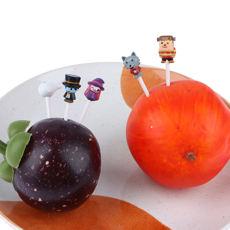 

6pcs Christmas Halloween Cartoon Fruit Fork Creative Toothpick Bento Lunches Party Decoration