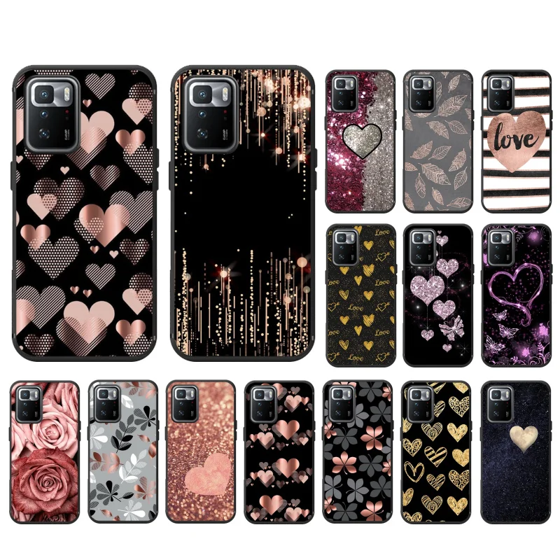 

Gold Rose Love Heart Phone Case For Xiaomi Redmi Note 11 10 Pro Note 8 Pro 9Pro Note9 9S 10S 9T Redmi 10 9C 9A