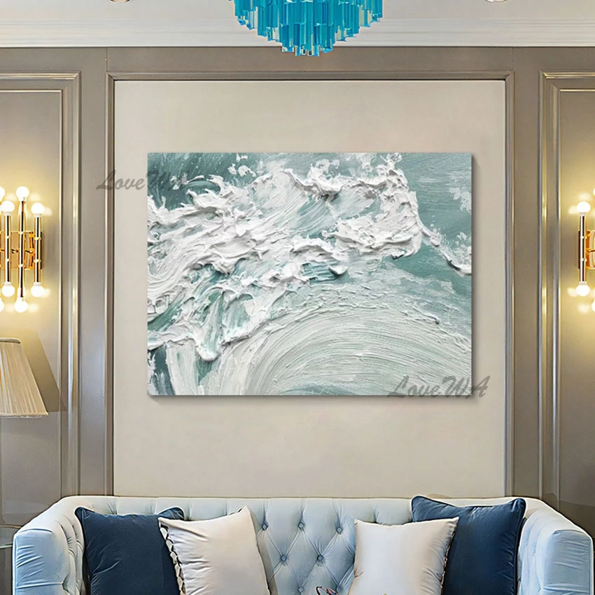 Картина с морской волной акриловый настенный декор абстрактная палитра нож
