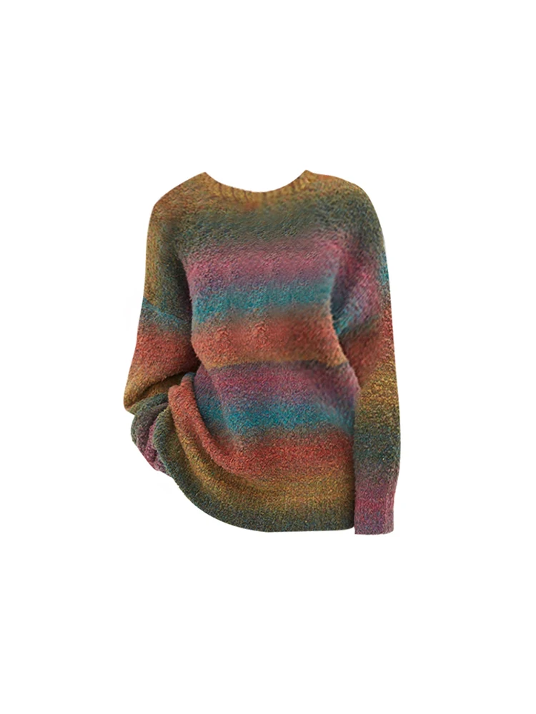 

Harajuku Knitted Jumper Women Tie-Dyed Gradient Color Long Sleeve Pullover Autumn Winter O-Neck Sweater Loose Oversized Korean