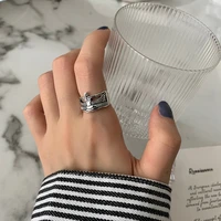 retro ins fashion thai silver portrait hollow open rings for women party holiday gift simple popular jewelry accessories