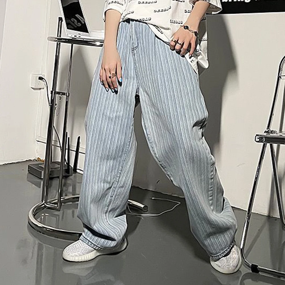 Hip Hop Baggy Wile leg Jeans Japanese Vintage Stripe Straight Loose Oversize Denim Pants Fashion Streetwear  Popullar Trousers