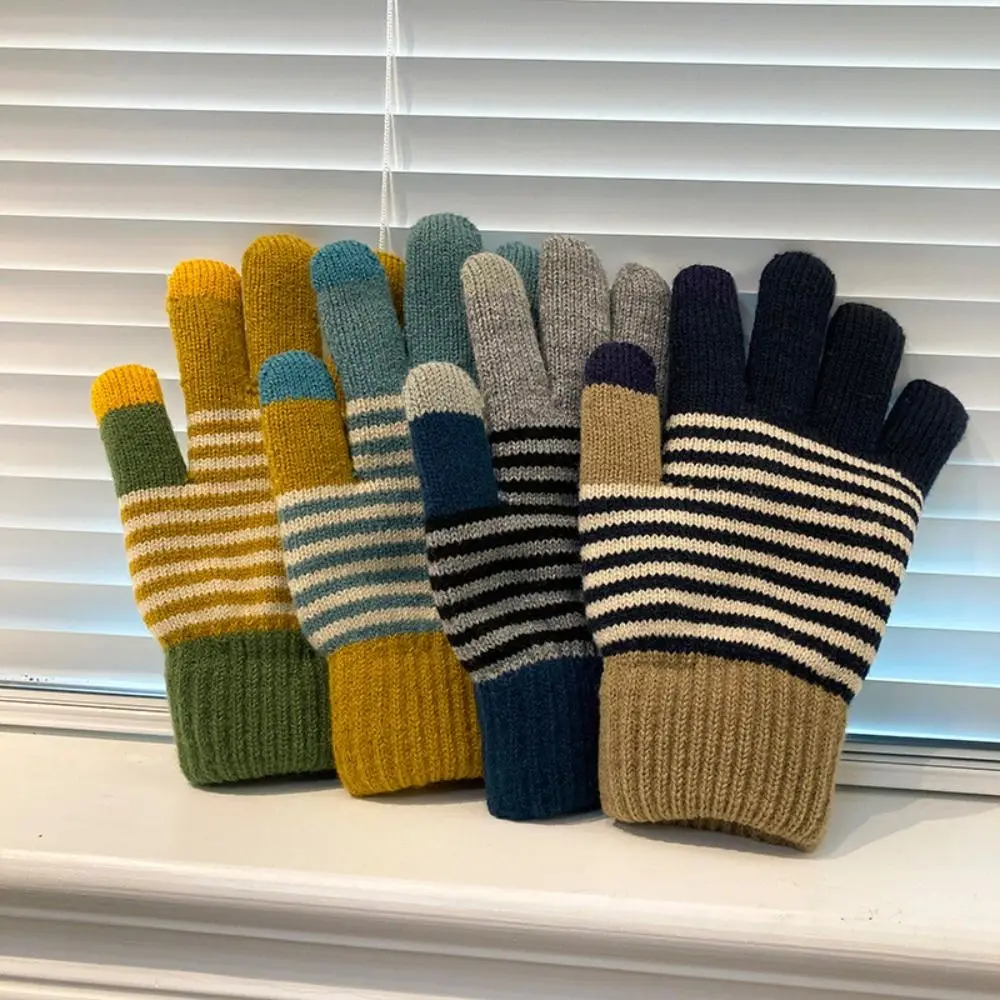 

Winter Knit Gloves Men Women Fashion Warm Fleece Cycling Windproof Triangular Non-Slip Touchscreen Wool Gloves 1Pair