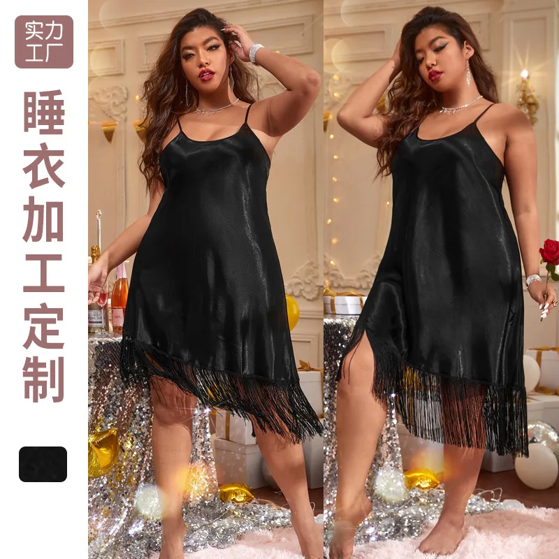 Sexy Tassel Sling Dress Women's Silk Home Clothes Women's Home Casual nightgown 3011