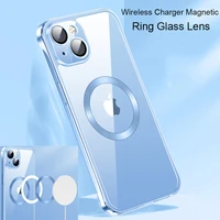 ring glass wireless charger magnetic case for iphone 13 pro max 12 pro frameless transparent camera protector phone cover
