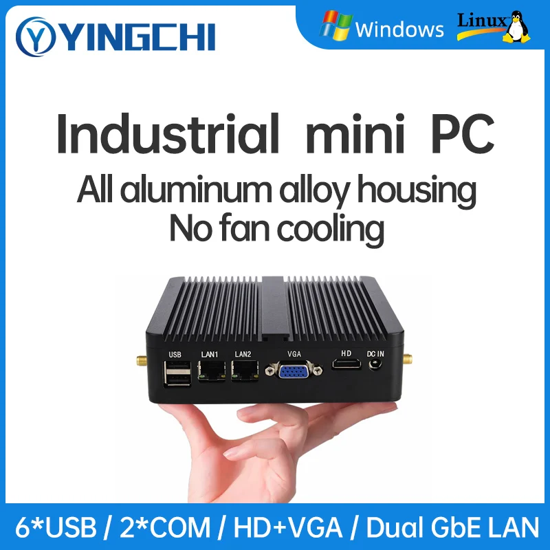 YINGCHI Mini PC Intel Celeron N2830 J1800 J1900 J4125 DUAL LAN  DUAL COM   Fanless Industrial Computer