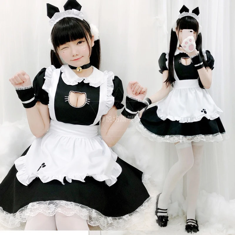 

Plus Size Maid Cosplay Lovely Cat Girl Maidservant Attire Lolita Dress Sexy Low Cut Hollow Out Suit Subdue Temptation Anime