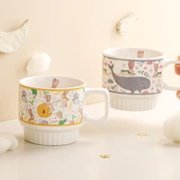 japanese ceramic retro pink coffee mug rabbit matching portable breakfast cup with handle house espresso cups slushy maker deco