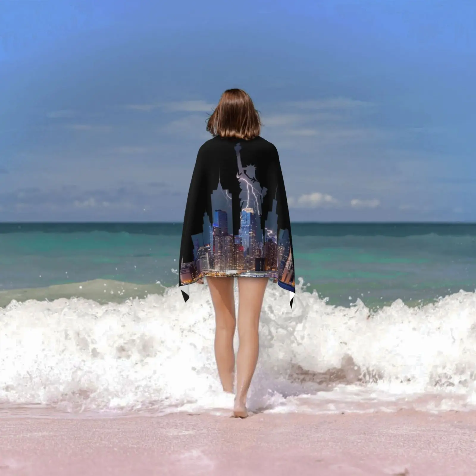 Пляжное полотенце Lightning Нью-Йорк быстросохнущее качественное Билли Джоэль