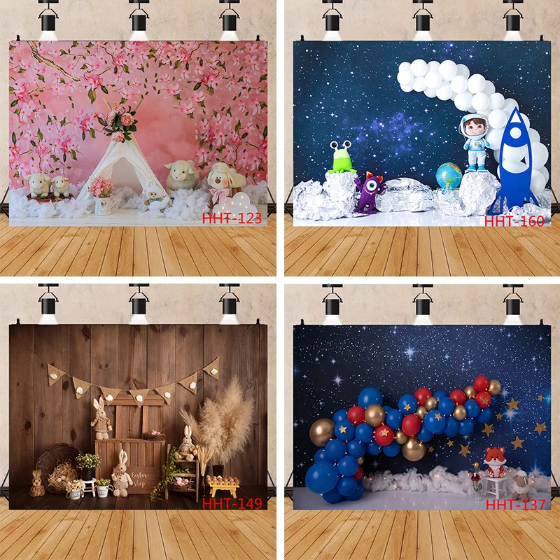 

Newborn Baby Birthday Background First Birthday Party Balloon Flower Portrait Backdrop Photography Photo Studio 32928 HHT-04