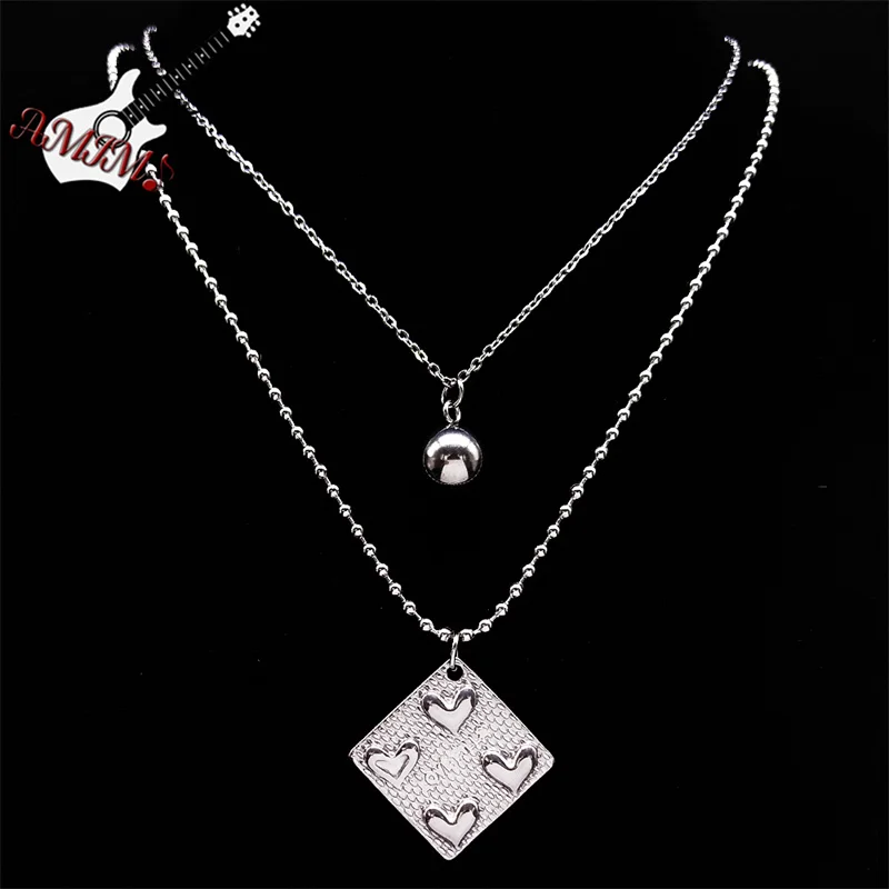 

2PCS Layer Love Pills Heart Geometry Pendant Necklace Stainless Steel Silver Color Bead Necklaces Y2K Jewelry collier NA140S06