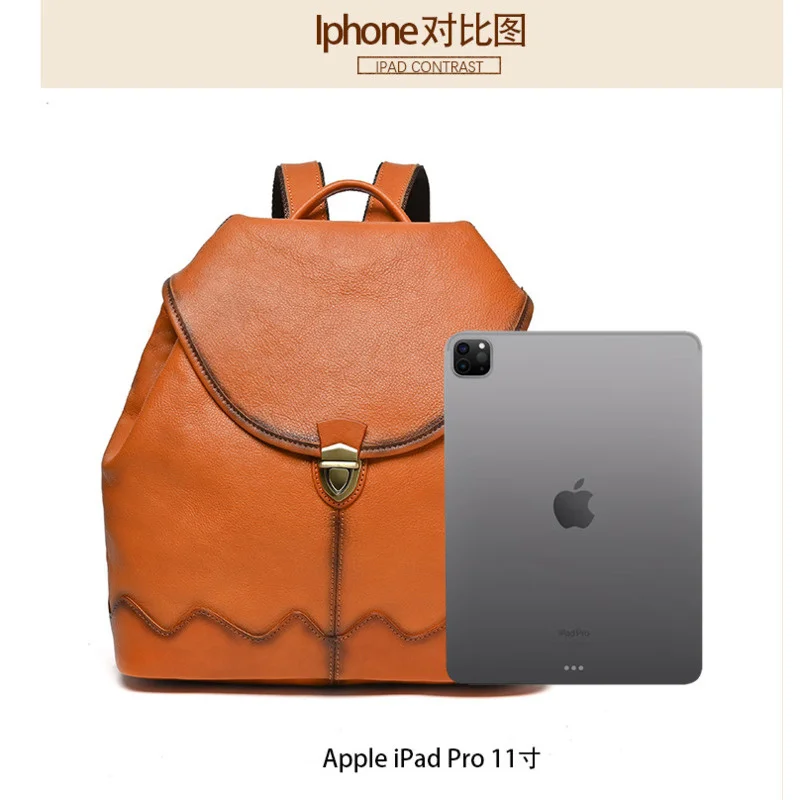 

Handmade Vintage Women Backpack For Ladies Genuine Leather School Bags For Teenage Girls Luxury Backpacks For 11" IPAD