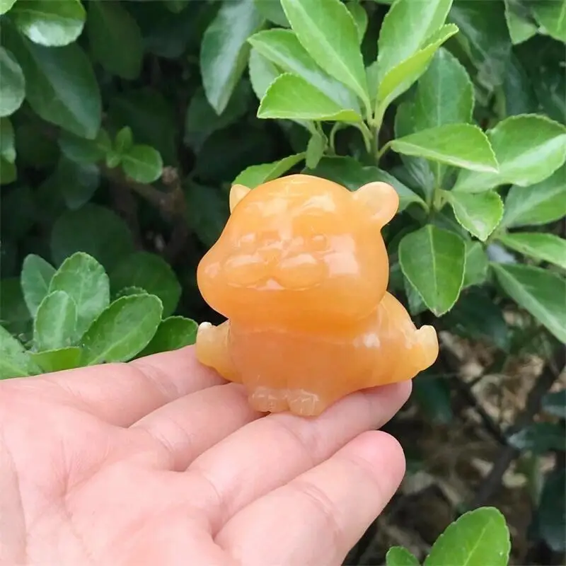 Фигурка из натурального камня Хрустальный оранжевый кальцит мультяшный тигр