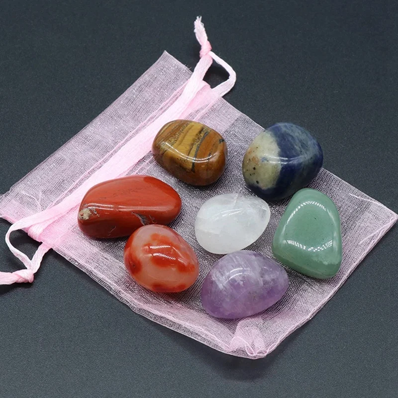 Seven Chakra Set Natural Aura Mixed Crystal Home Decoration Healing Polished Gemstone Collection Amulet Necklace