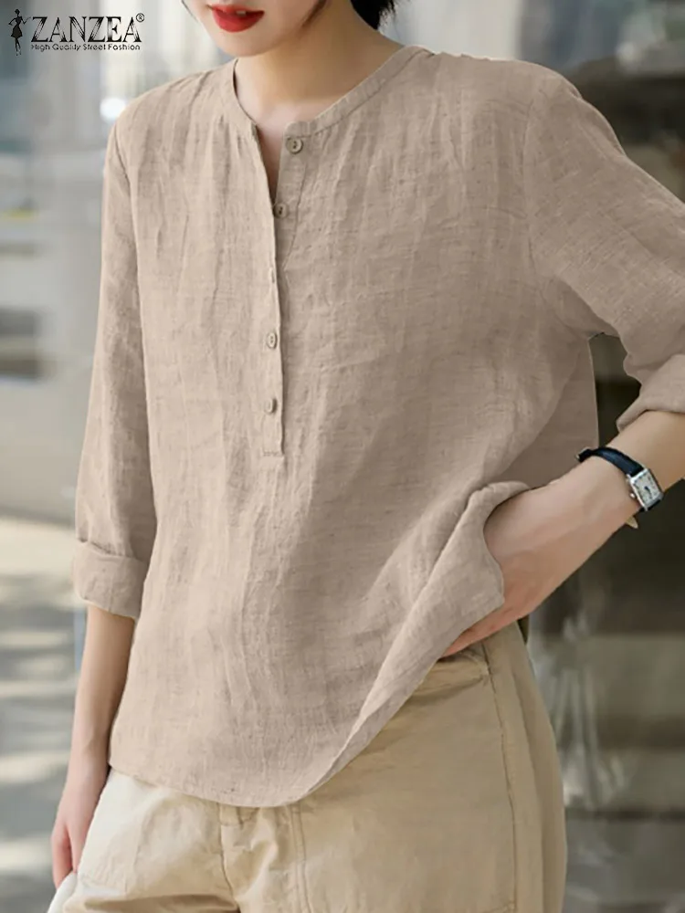

Женская Повседневная Туника ZANZEA с длинным рукавом, Весенняя элегантная однотонная хлопковая блузка, Модные свободные рабочие блузы, Женска...
