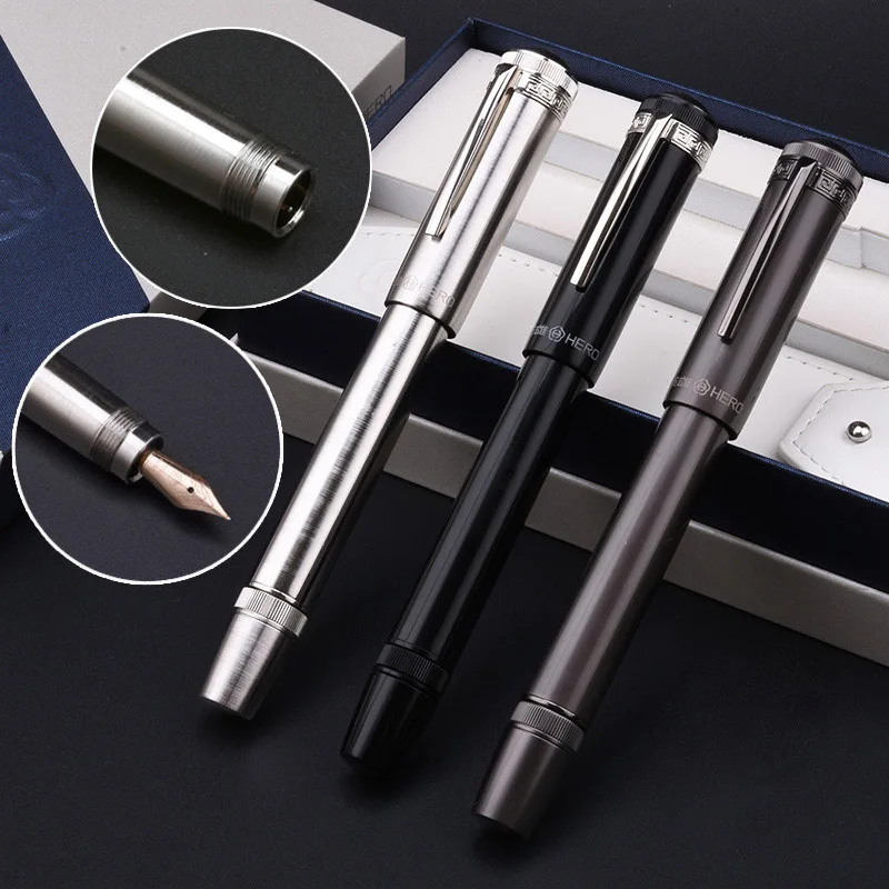 

10k gold nib rotary piston ink converter cover hidden flexible nib business office gift box Hero H718 fountain pen