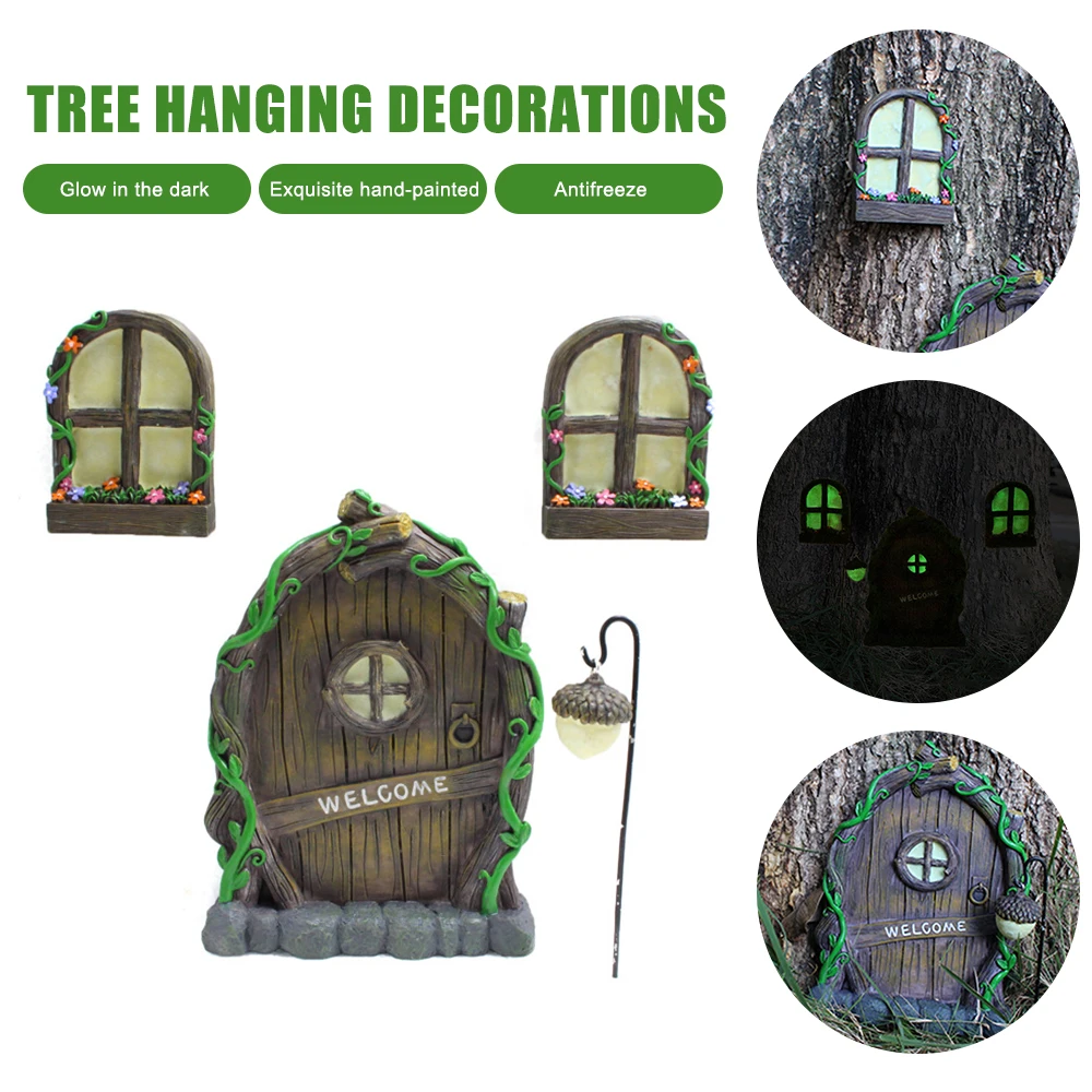 

L Tree Sculpture Garden Gnome Window Door Resin Miniature Craft Elf Luminous Yard Art Ornament