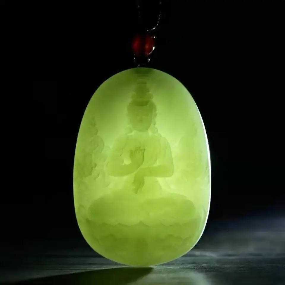 

Natural Green Jade Guanyin Bodhisattva Pendant Necklace Men Women Genuine Hetian Jades Nephrite Feng Shui Charms Lucky Amulets