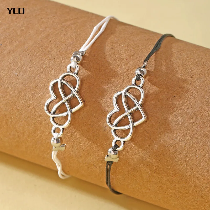 

YCD 2pcs/Set Heart Couple Bracelet Charm Jewelry Adjustable Braided Rope Chain Bracelets Friendship Lover Gift for Women Men