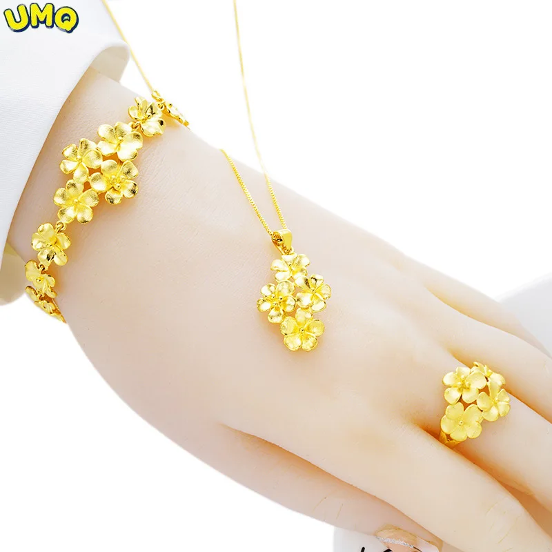 

Женское кольцо и браслет из серебра 24 к с цветком