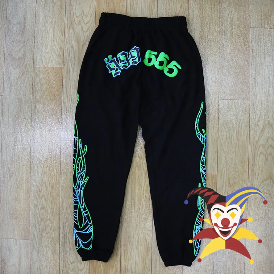 

Fluorescent Green Spider Web Pattern 555555 Sweatpants Men Women Flame Printing Pants Joggers Drawstring Trousers
