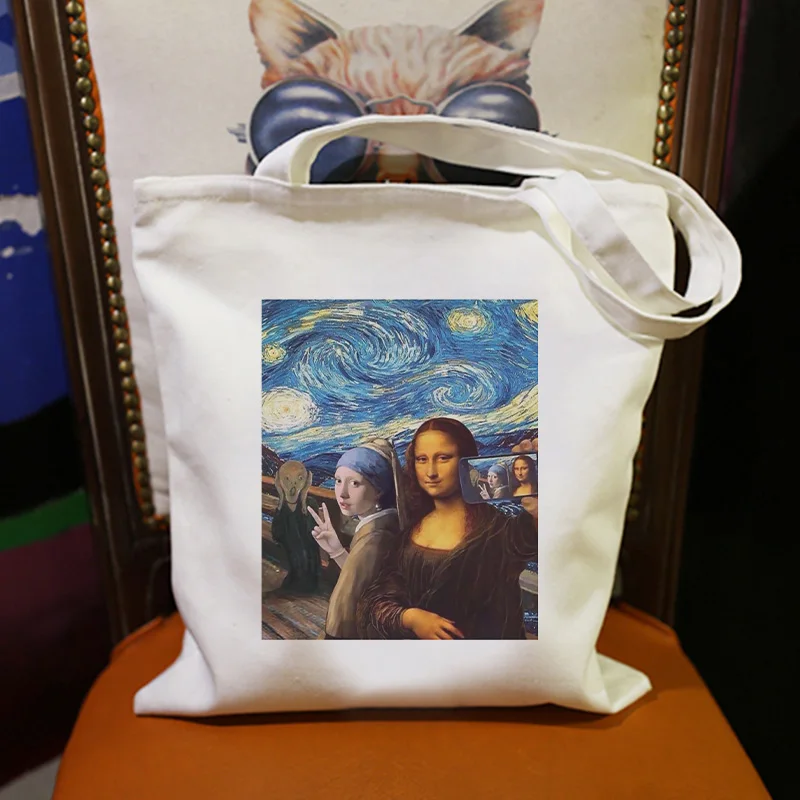 

Top Art Van Gogh Mona Lisa Painting Women Bag Casual Wallet Fashion Harajuku Shoulder Canvas Bags Beauty Girl Backpack Handbag
