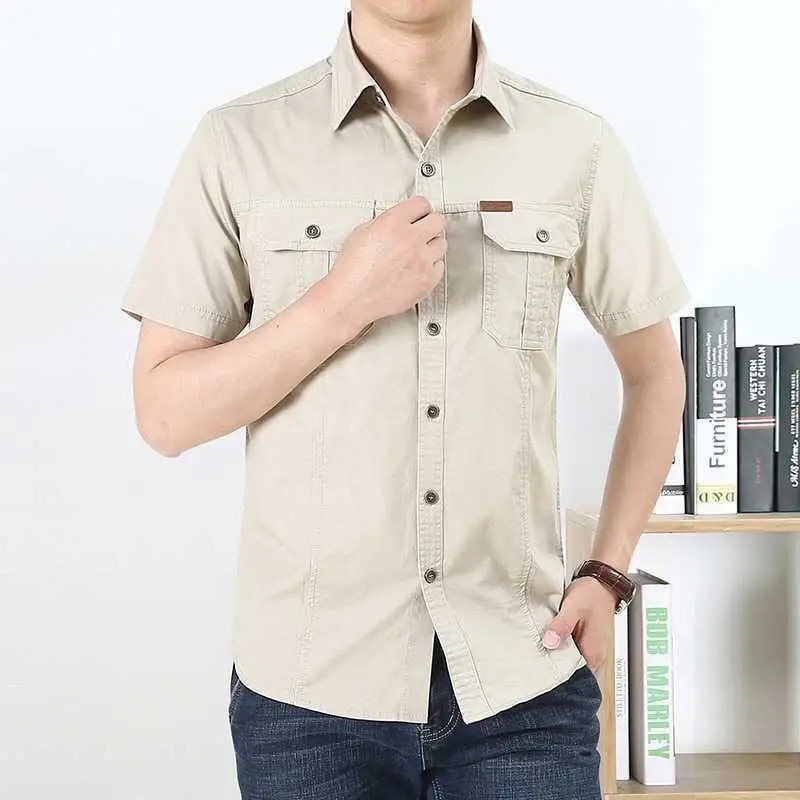 New Summer Men'S Short-Sleeved Shirt Men'S Thin Short-Sleeved Shirt Overalls Outdoor Casual Inch Shirt Men'S Top A3405