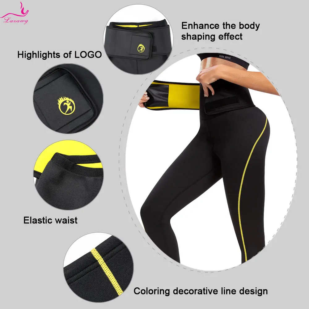LAZAWG Women Sauna Pants Neoprene Sweat Leggings Waist Trainer Tummy Control Slimming Mid Waist Weight Loss Trousers Workout