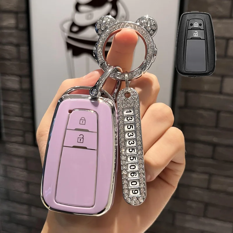 

Purple TPU Car Key Case Cover Fob Shell for Toyota Camry Prius Corolla C-HR CHR Prado 2018 RAV4 Car Keychain