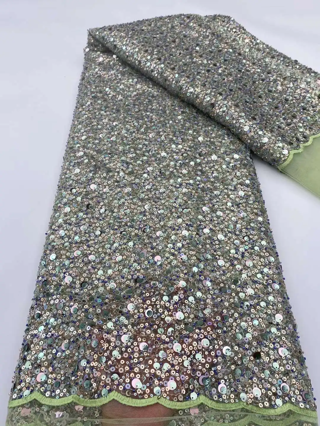 Nigerian French Sequins Lace Fabric Hot Sale Handmade 2022 Embroidered African Beaded Net Mesh Lace Fabric For Women Dress ZX-78 3 Nigerian French Sequins Lace Fabric Hot Sale Handmade 2022 Embroidered African Beaded Net Mesh Lace Fabric For Women Dress ZX-78 3