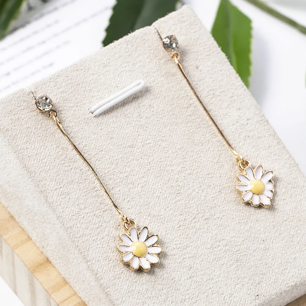 Korean Style Women Daisy Yellow Sunflower Earrings Long Beautiful Drop for Girl Gift | Украшения и аксессуары
