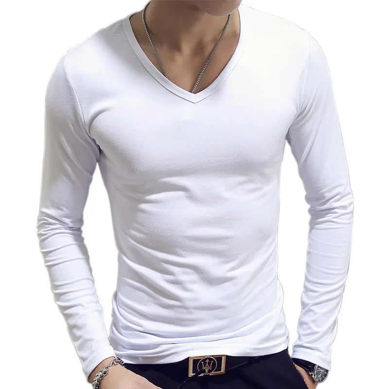 

NO.2 A1491 V Neck Mens T Shirts Plain Long Sleeve T Shirt Men Slim Fit Undershirt Armor Summer Casual Tee Tops Underwear Tshirt