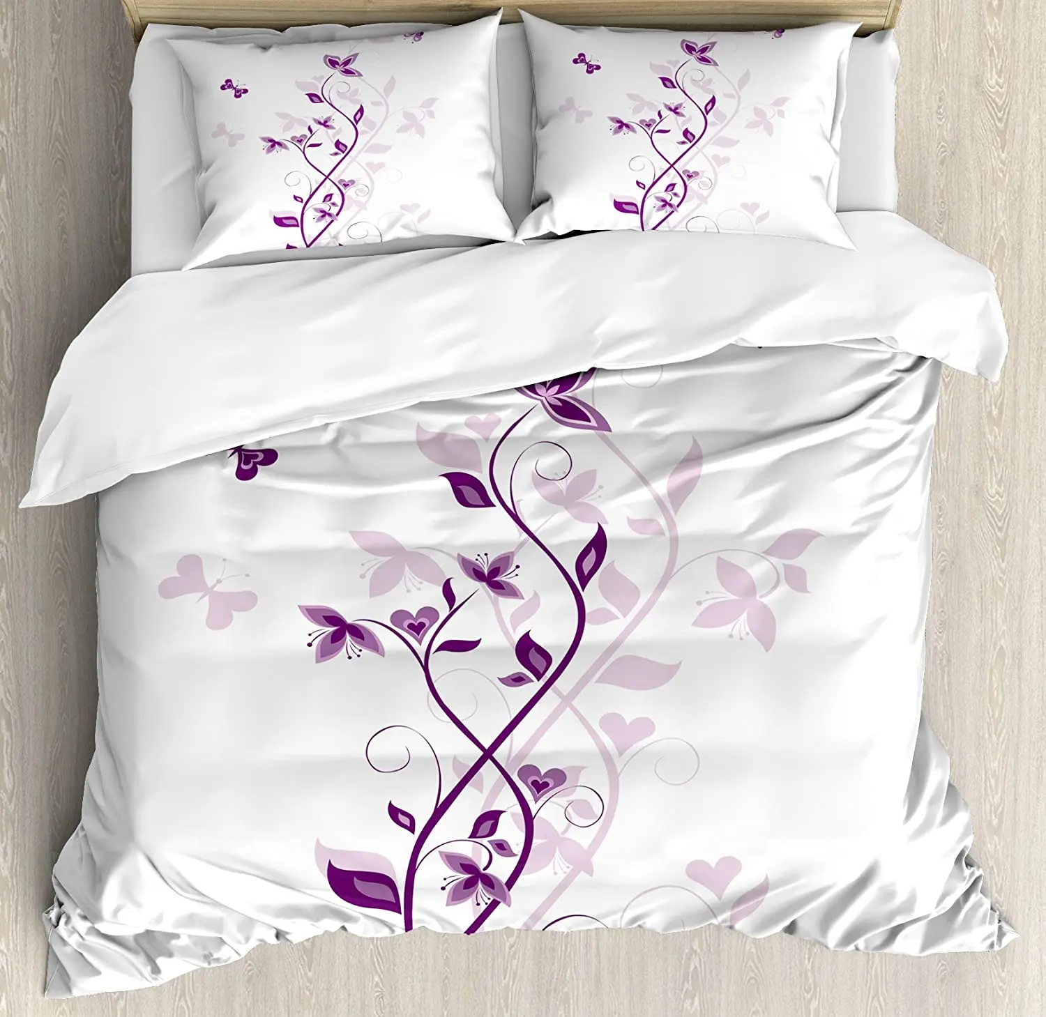 

Purple Bedding Set For Bedroom Bed Home Violet Tree Swirling Persian Lilac Blooms with Bu Duvet Cover Quilt Cover And Pillowcase