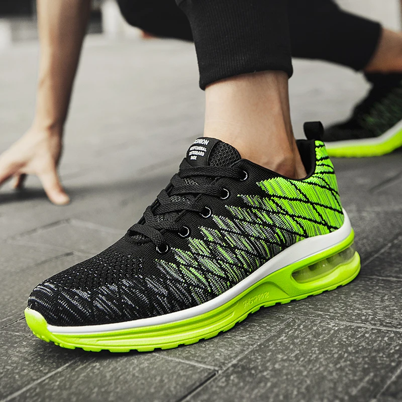 Men's Sports Shoes Knitted Breathable Women's Sports Running Shoes Air Cushion Outdoor Fashion Casual Couples Fitness Shoes