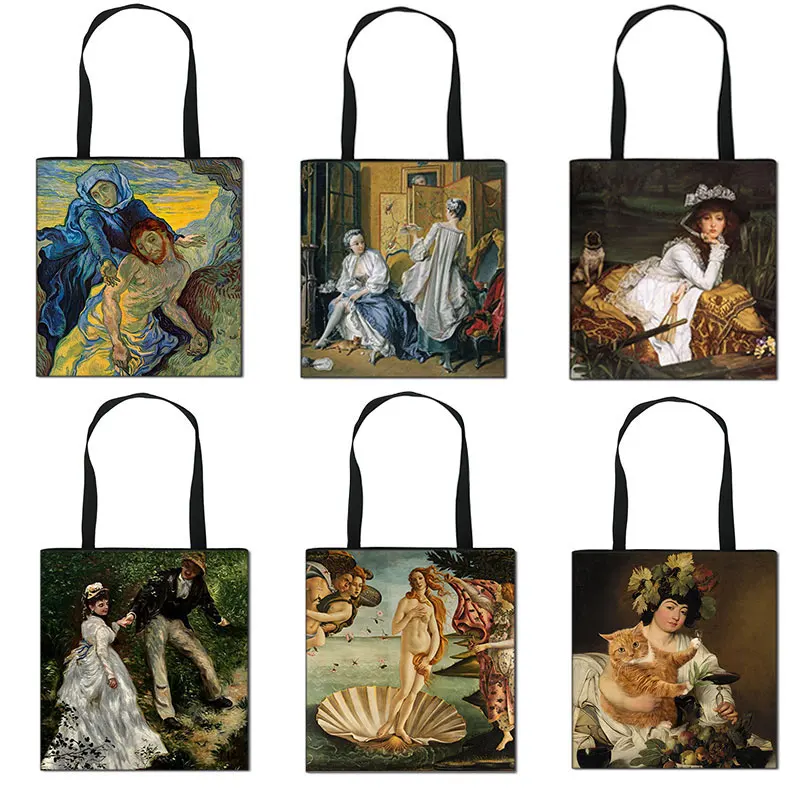 

DICHOS Oil Painting Women Shopping Bag Famous Casual Portable Ladies Shoulder Versatile Fashion Tote Bags Gift