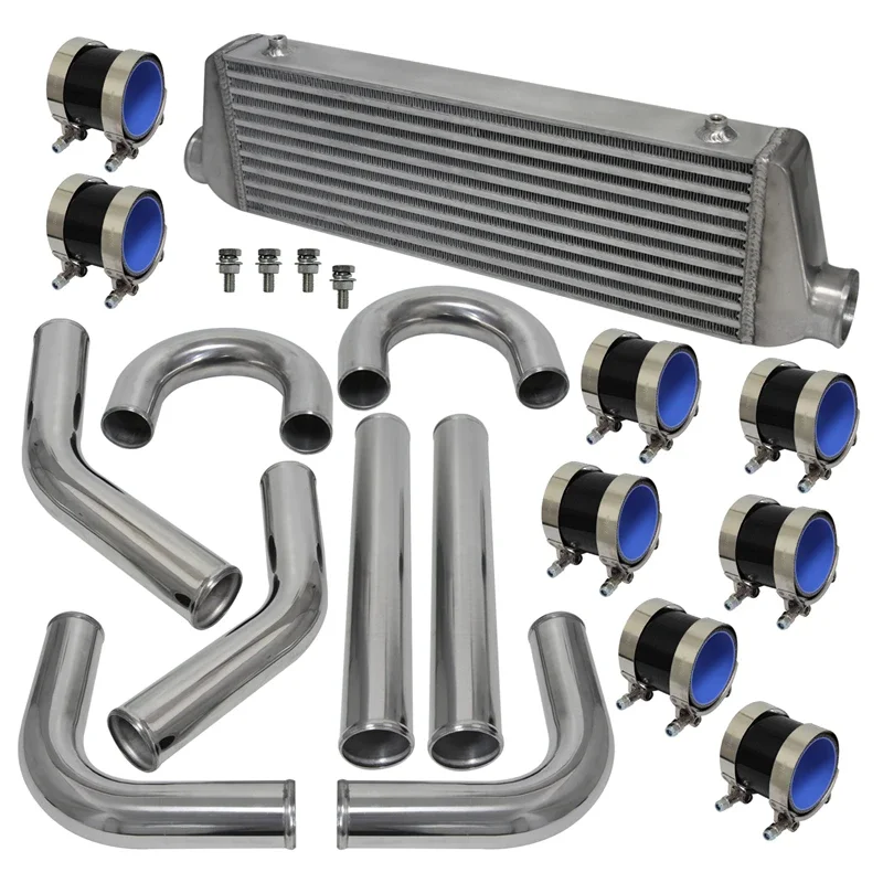 wiania chłodnicy międzystopniowej 550x180x64mm srebrny + 2 5&quot 63mm aluminiowy zestaw zacisków do węży DIY