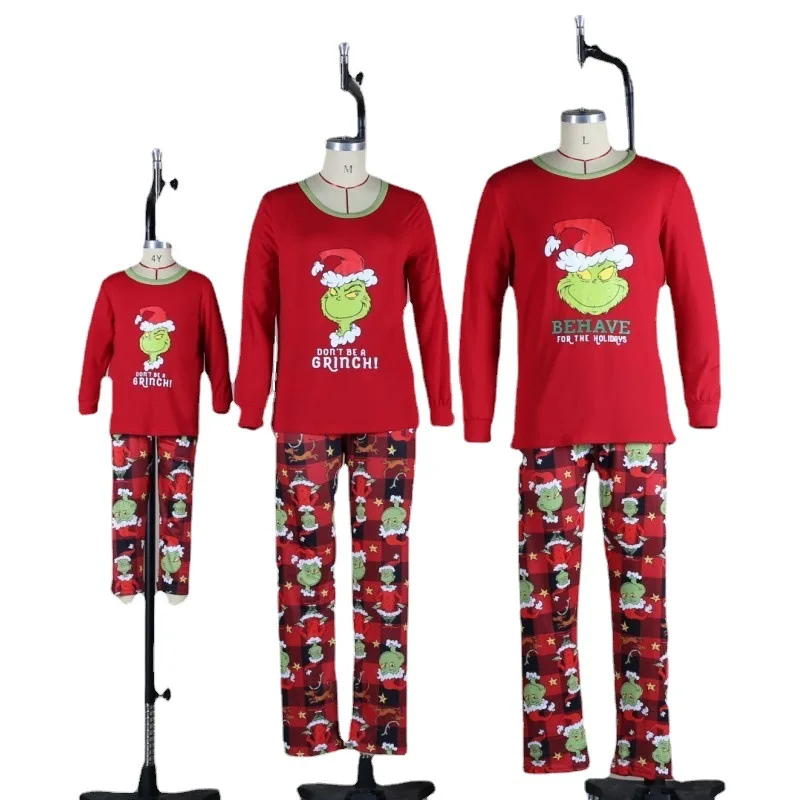 

Autumn And Winter New Home Pajamas Set Christmas Mobs Print Parent-Child Wear Whole Family Wear
